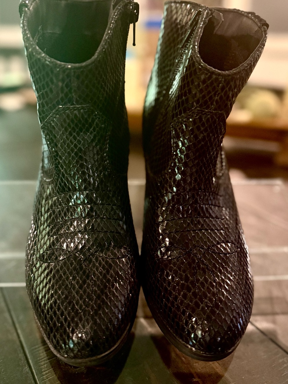 SO Black Snake-Embossed Ankle Booties